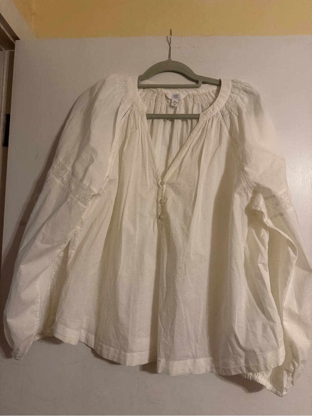 Time and Tru Cream Peasant Blouse with Lace Trim